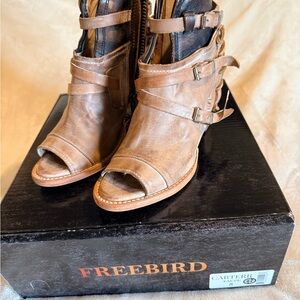Freebird Carterr Tan Leather Peep-Toe Heeled Boots